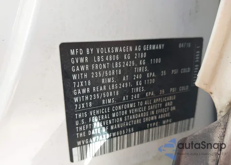 2015 Volkswagen Tiguan Se z USA, uszkodzony, nr VIN WVGAV7AX3FW605755